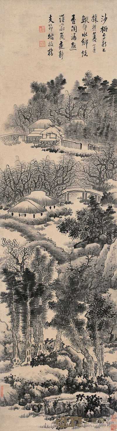 龚贤 水村图 立轴 192×52.5cm